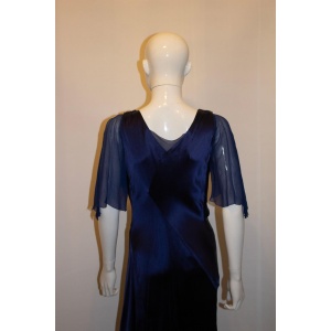 Vintage Blue Satin Marshall and Snelgrove Satin Dress