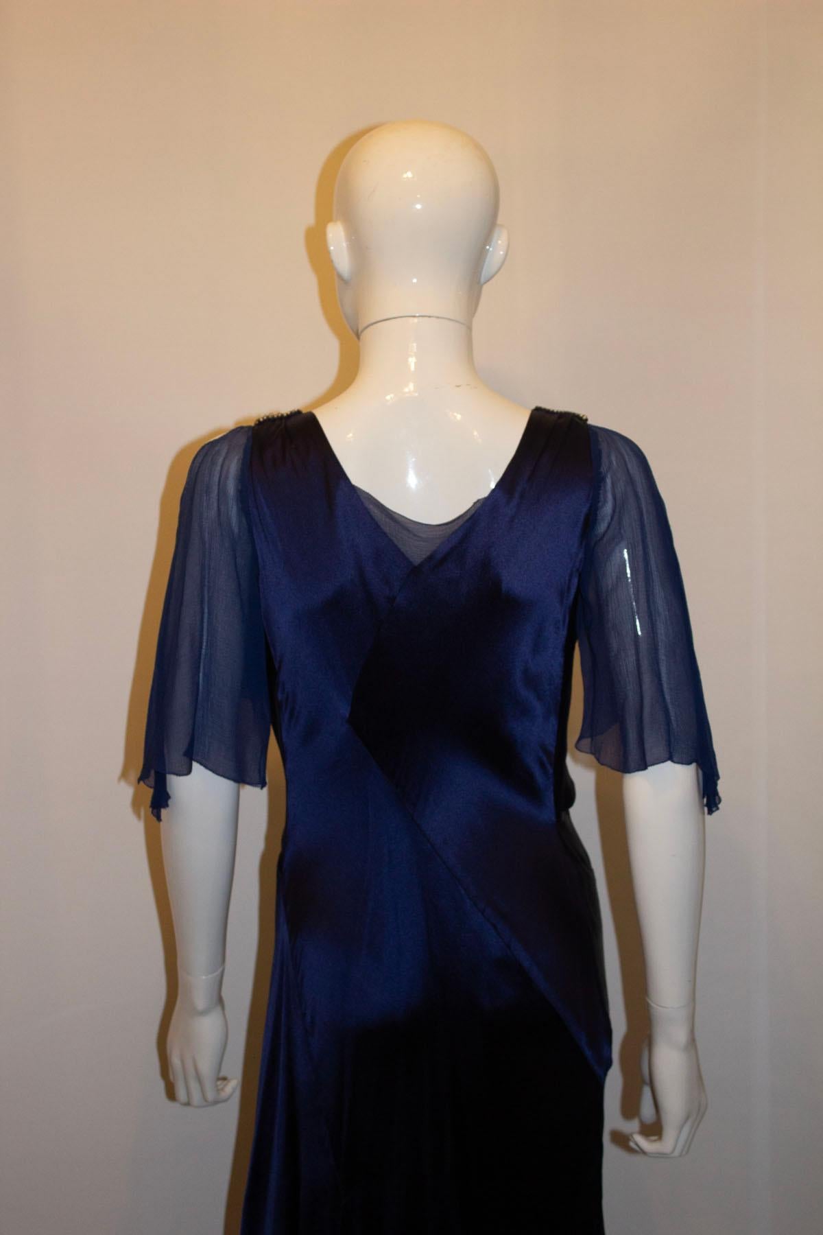 Vintage Blue Satin Marshall and Snelgrove Satin Dress