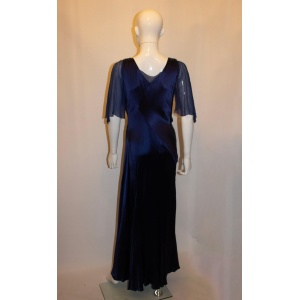Vintage Blue Satin Marshall and Snelgrove Satin Dress