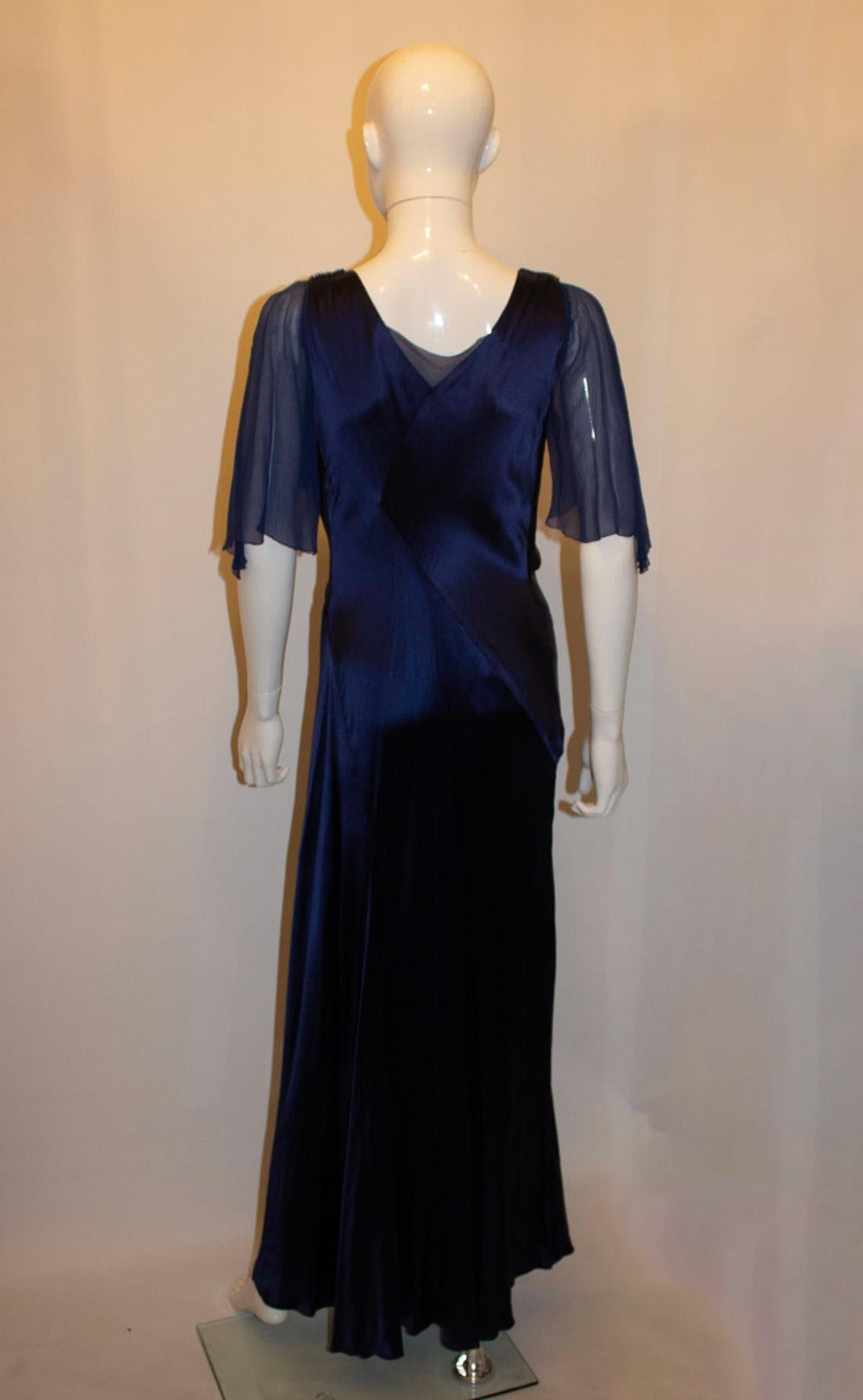 Vintage Blue Satin Marshall and Snelgrove Satin Dress