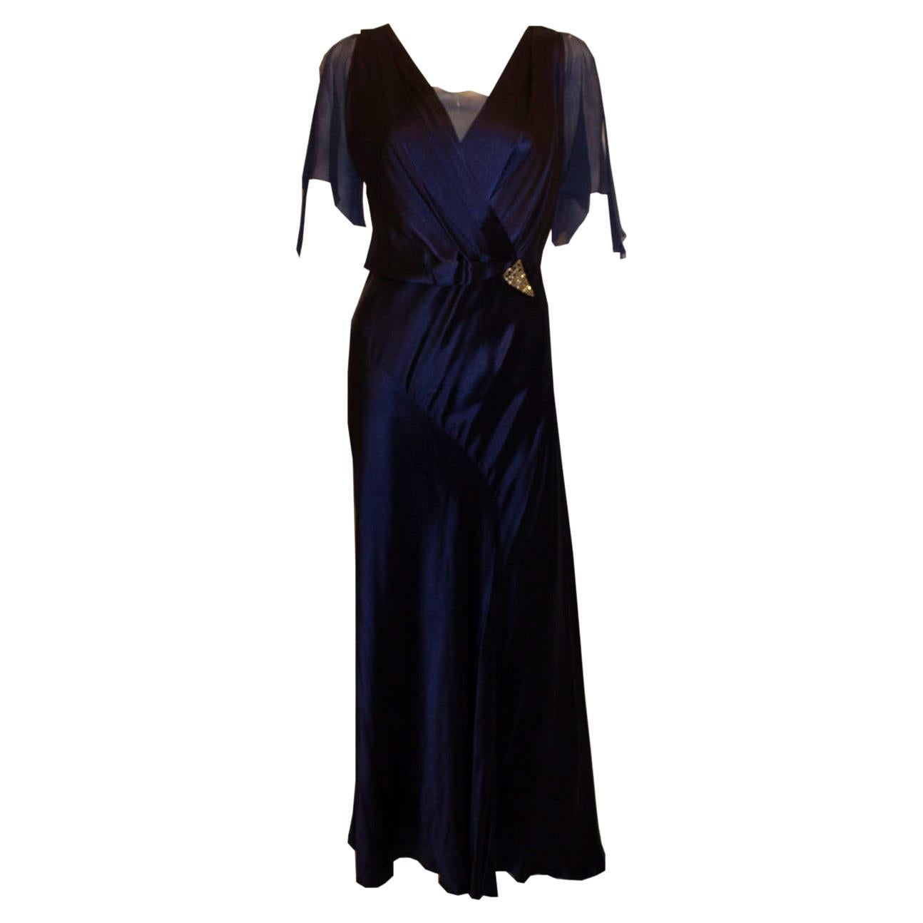 Vintage Blue Satin Marshall and Snelgrove Satin Dress