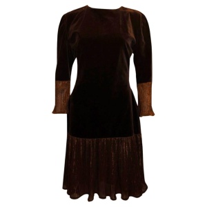 Vintage Brown Velvet Party Dress with Drop Waist