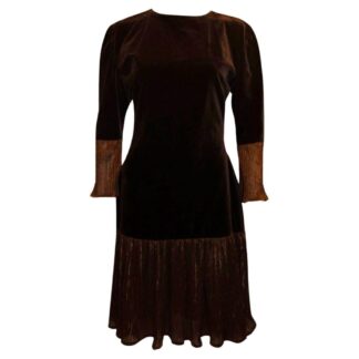 Vintage Brown Velvet Party Dress with Drop Waist