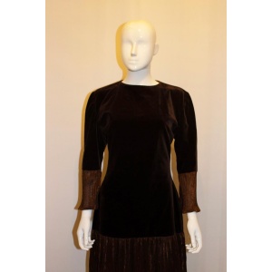 Vintage Brown Velvet Party Dress with Drop Waist