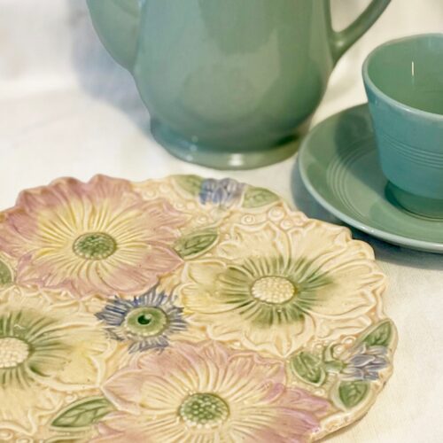 Vintage ceramic plate, cake display plate, dish from Price Kensington circa 1930 in a beautiful flower design, pretty pastel colour palette