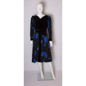 Vintage Donald Campbell Blue and Black Cocktail Dress
