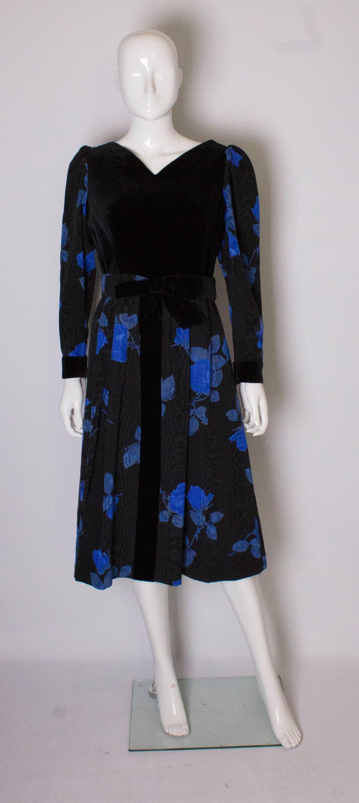 Vintage Donald Campbell Blue and Black Cocktail Dress