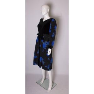 Vintage Donald Campbell Blue and Black Cocktail Dress