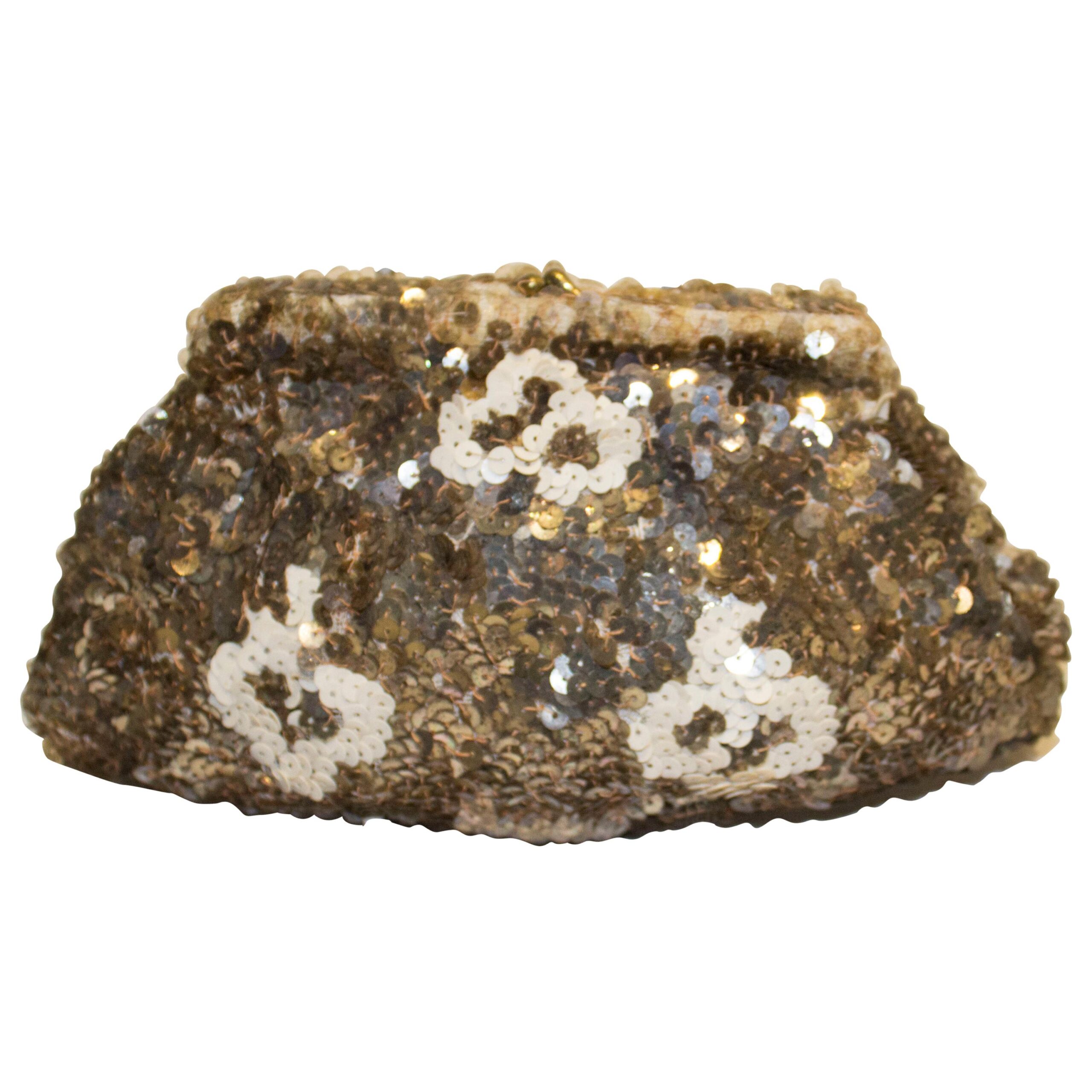Vintage Gold , Bronze and Cream Sequin Purse