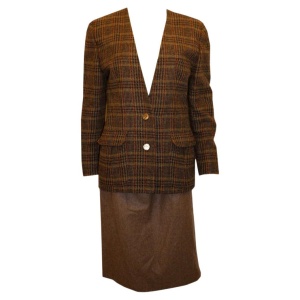 Vintage Liberty of London Brown Wool Skirt Suit