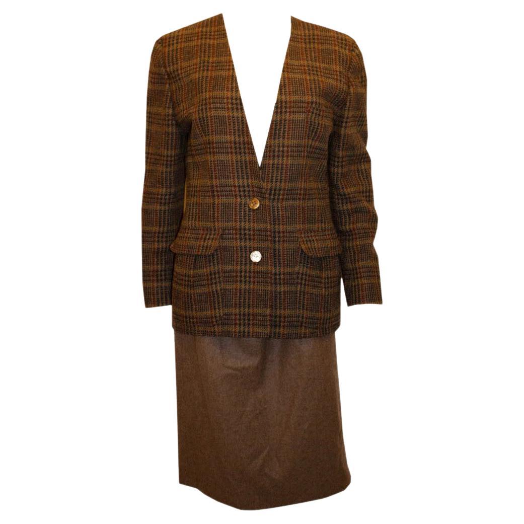 Vintage Liberty of London Brown Wool Skirt Suit