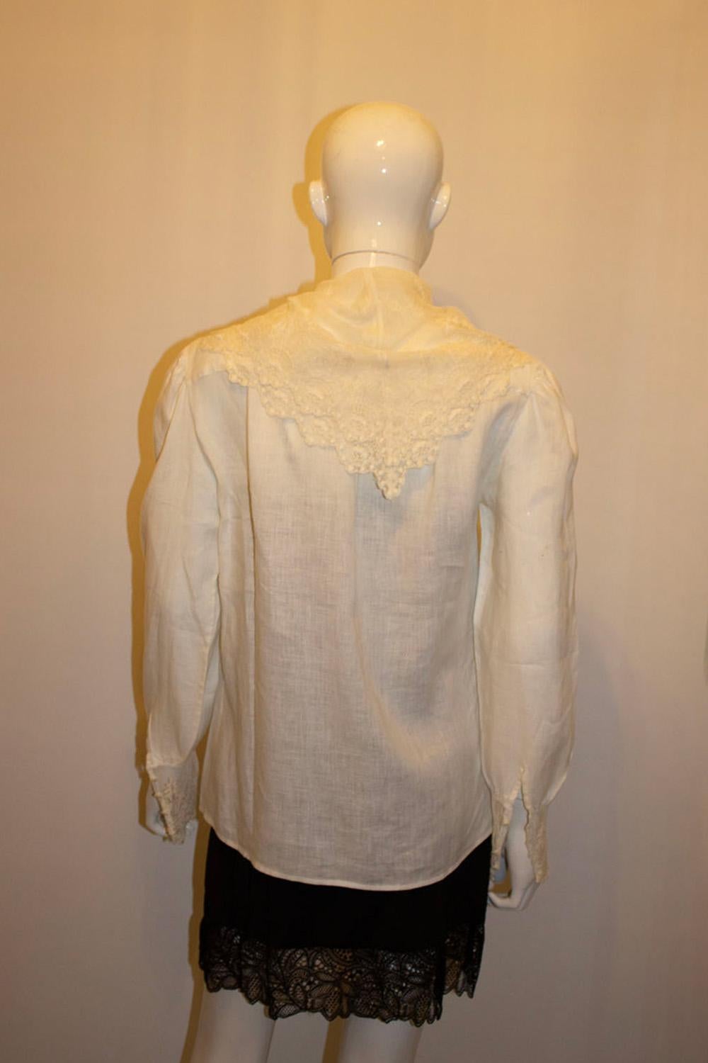 Vintage Linen and Lace Blouse by Ralph Lauren