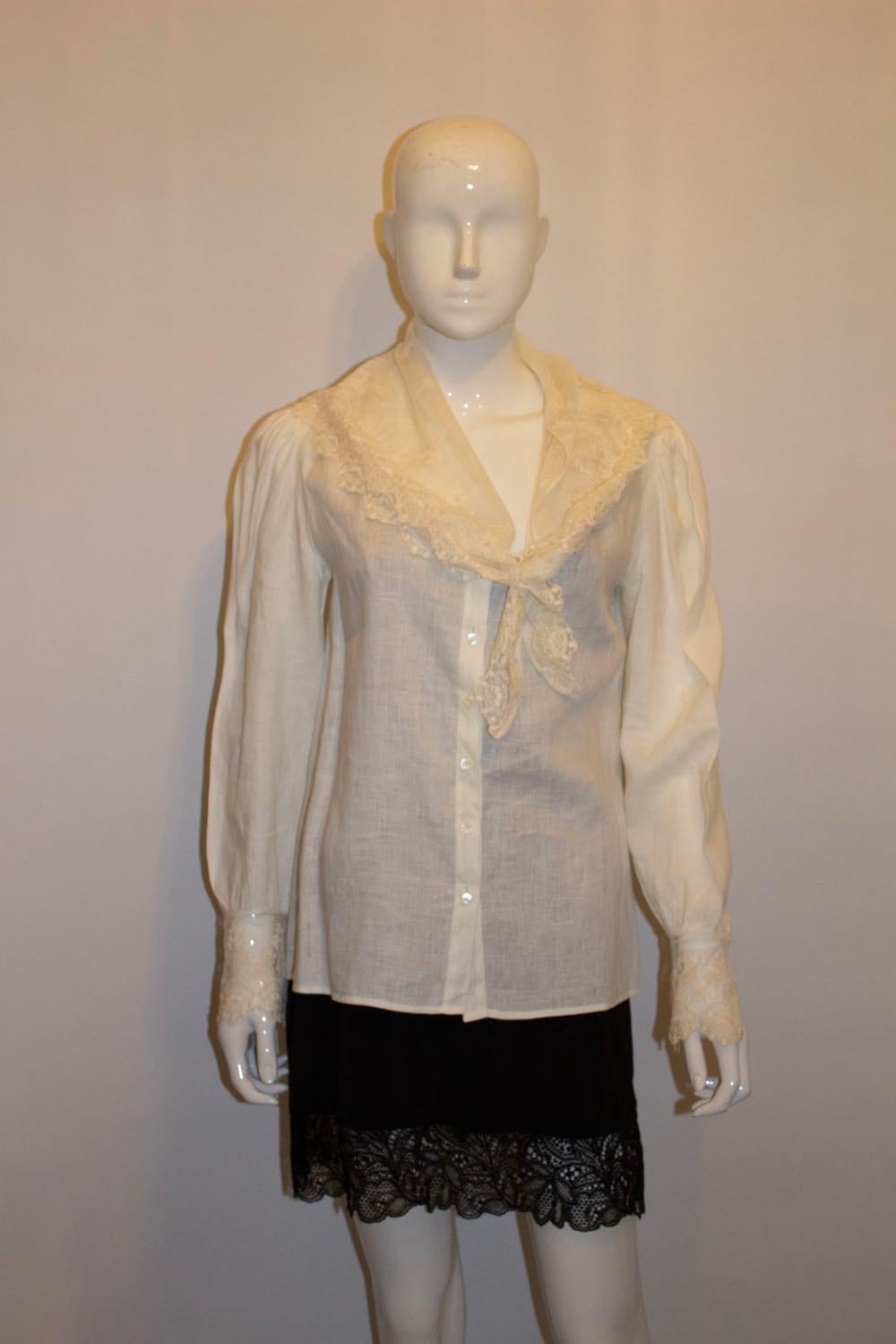 Vintage Linen and Lace Blouse by Ralph Lauren