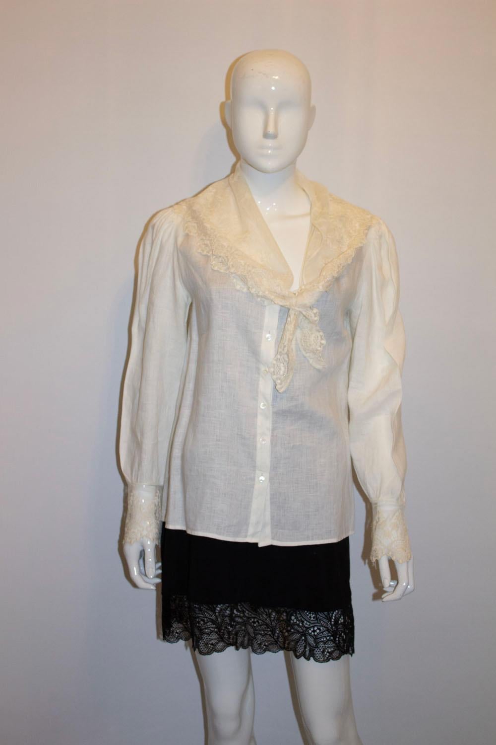 Vintage Linen and Lace Blouse by Ralph Lauren