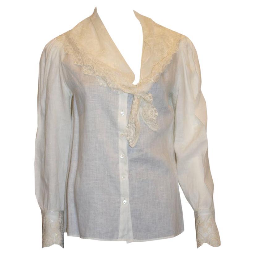 Vintage Linen and Lace Blouse by Ralph Lauren