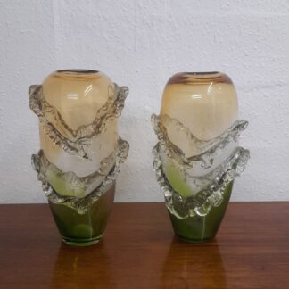Vintage Mid Century Modern Art Glass Vases Coloured Pair Hand Blown