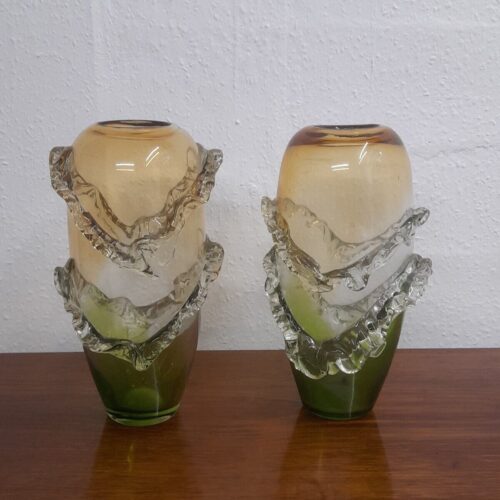 Vintage Mid Century Modern Art Glass Vases Coloured Pair Hand Blown