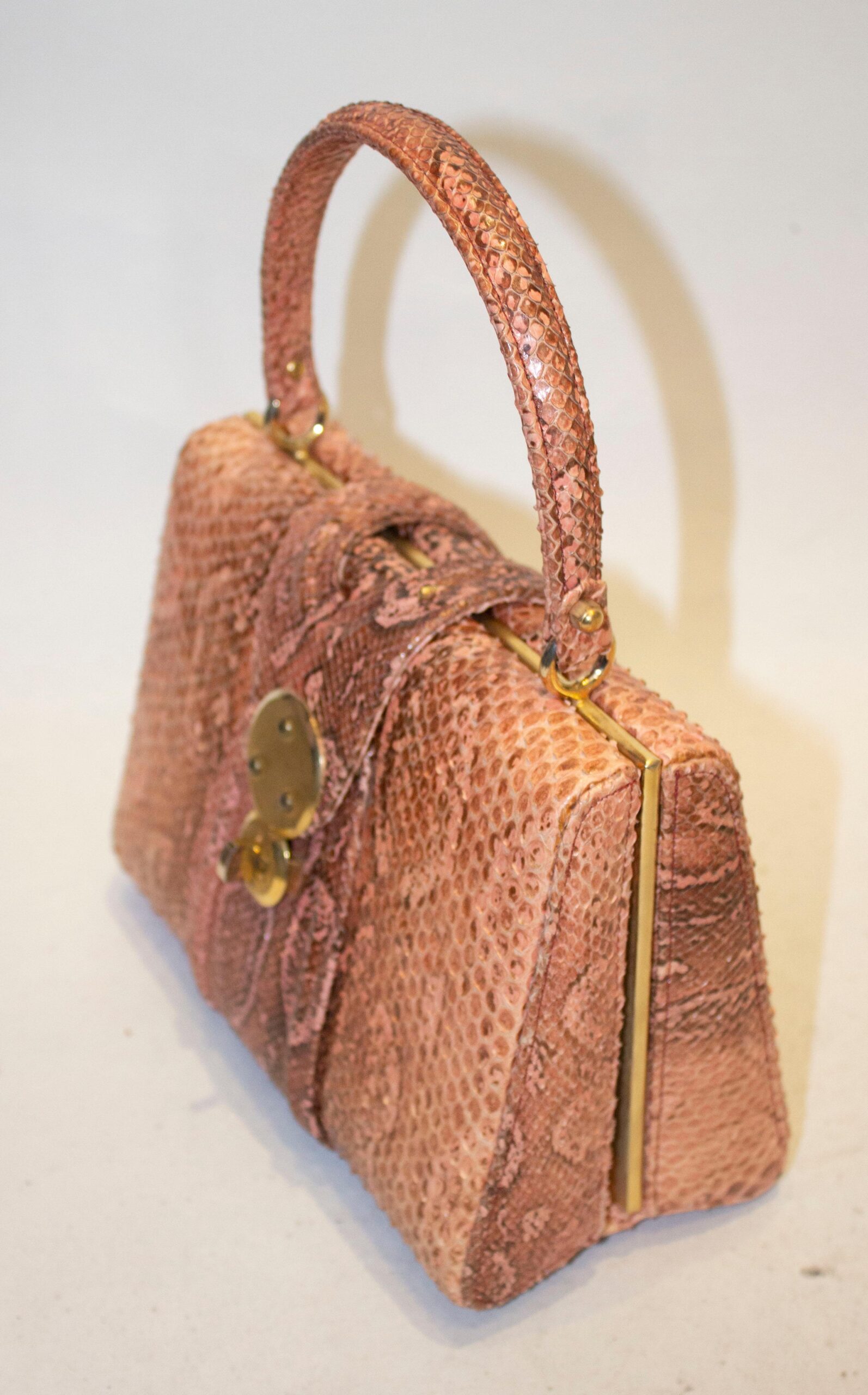 Vintage Pink Snakeskin Top Handle Handbag