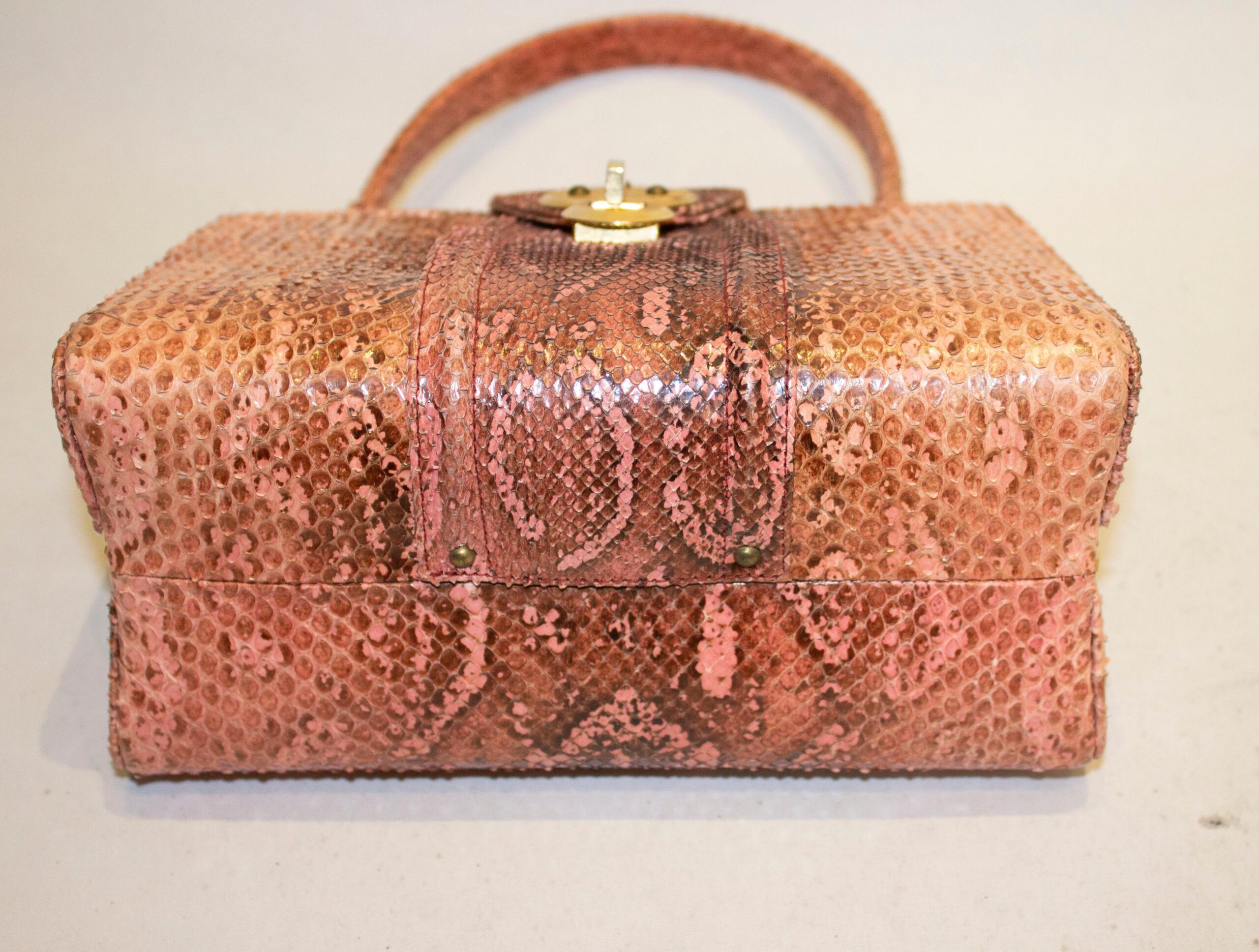 Vintage Pink Snakeskin Top Handle Handbag