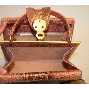 Vintage Pink Snakeskin Top Handle Handbag
