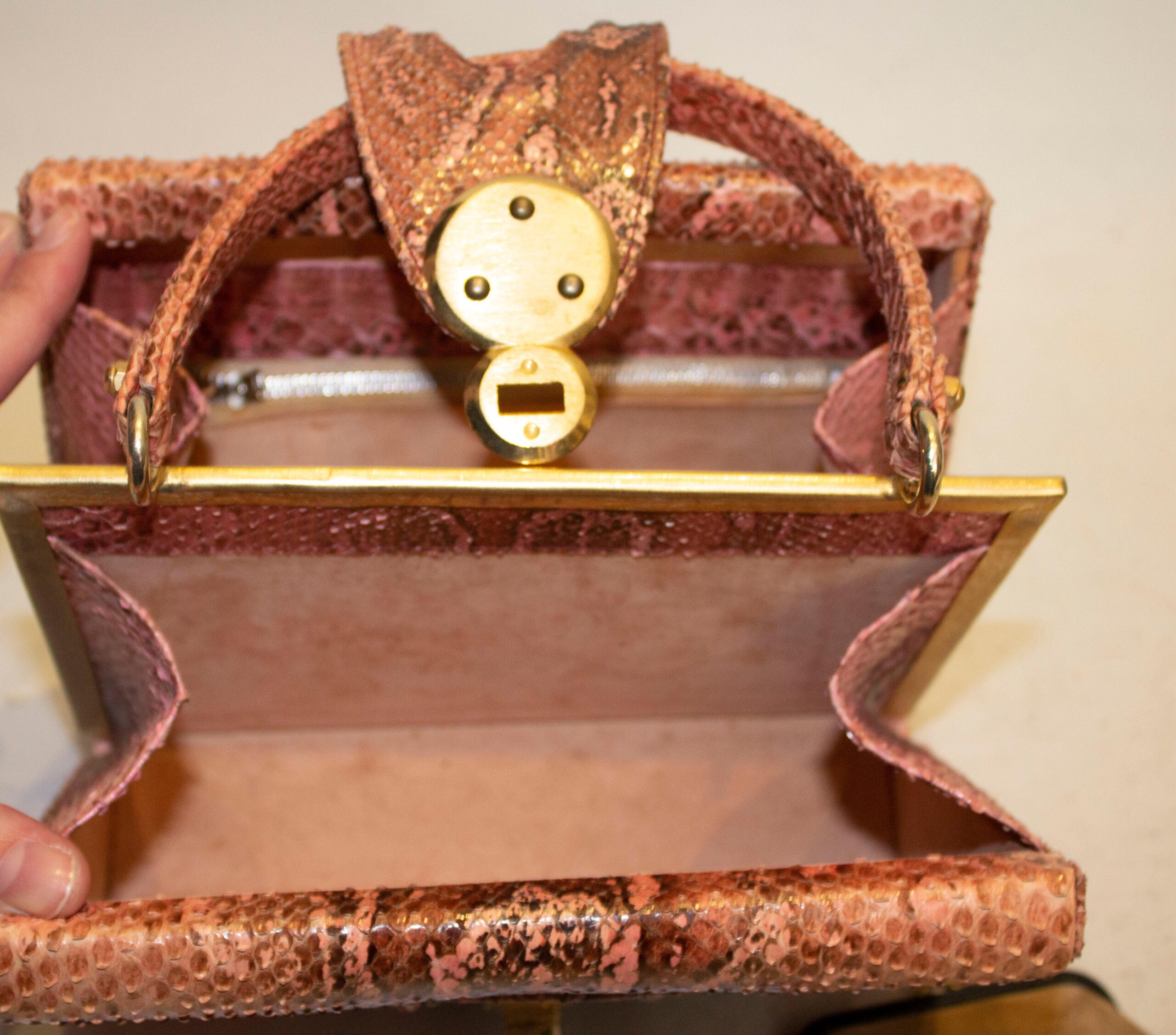 Vintage Pink Snakeskin Top Handle Handbag