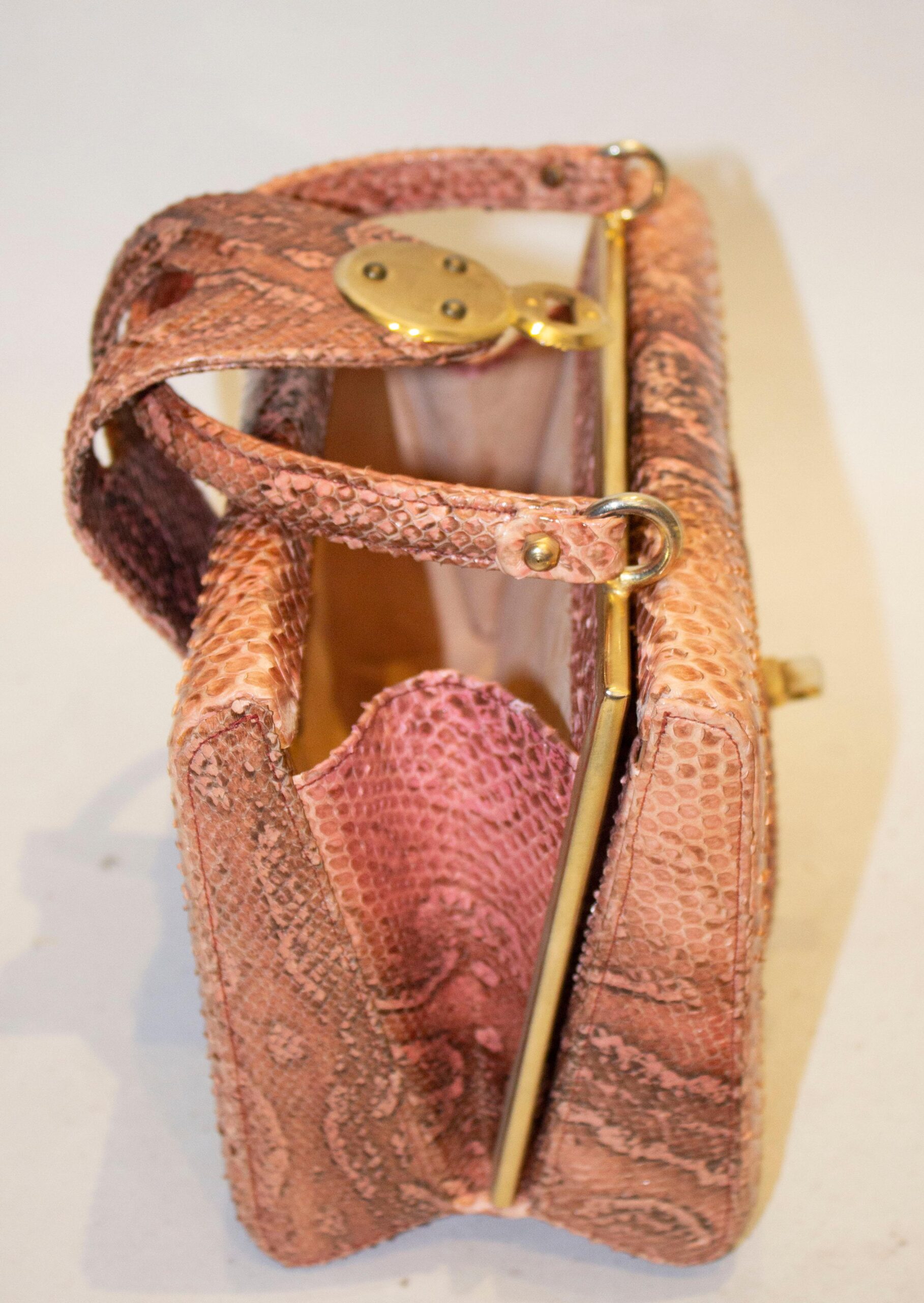 Vintage Pink Snakeskin Top Handle Handbag