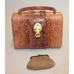 Vintage Pink Snakeskin Top Handle Handbag