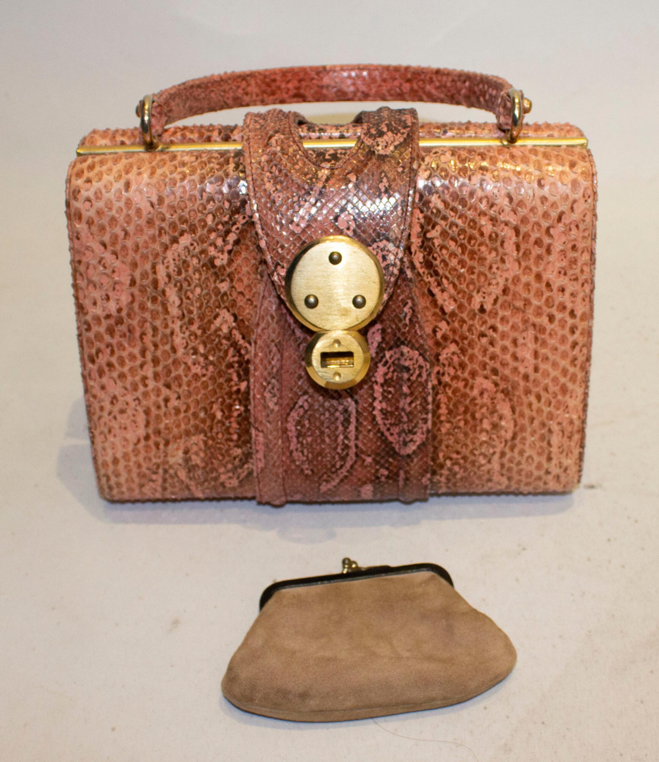 Vintage Pink Snakeskin Top Handle Handbag
