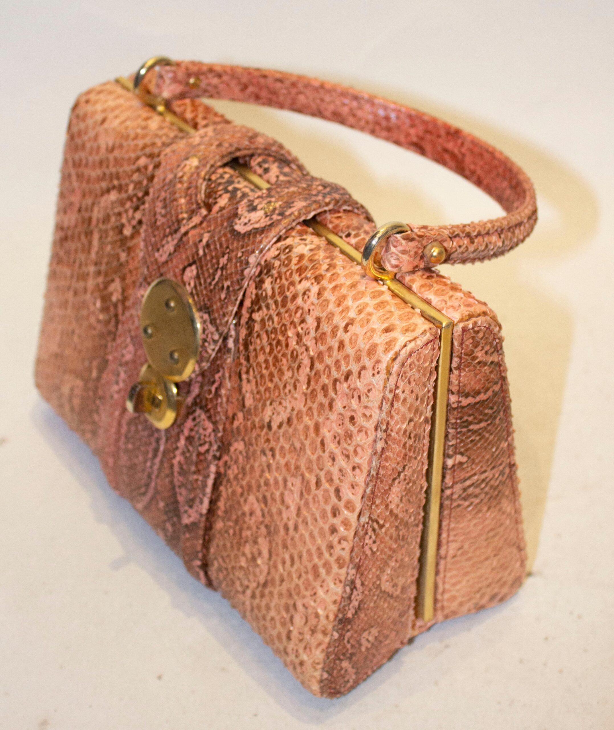 Vintage Pink Snakeskin Top Handle Handbag