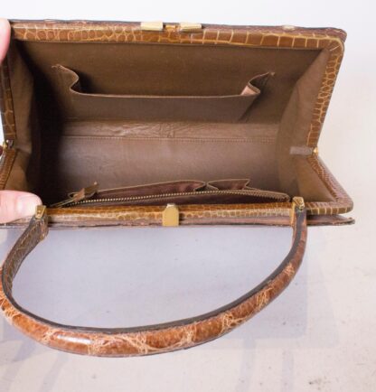 Vintage Tan Crocodile Handbag - Image 5