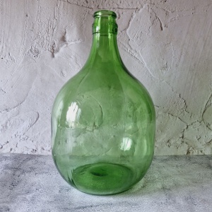 GREEN LARGE BOTTLE with a cap, Vintage demijohn