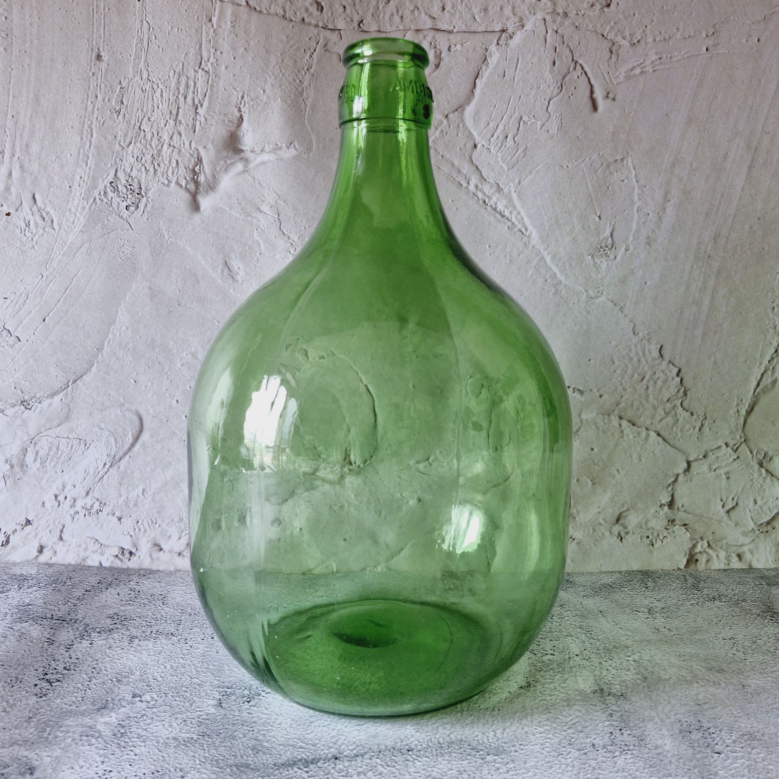 GREEN LARGE BOTTLE with a cap, Vintage demijohn