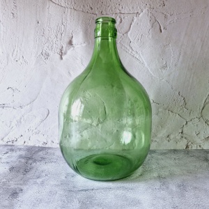 GREEN LARGE BOTTLE with a cap, Vintage demijohn