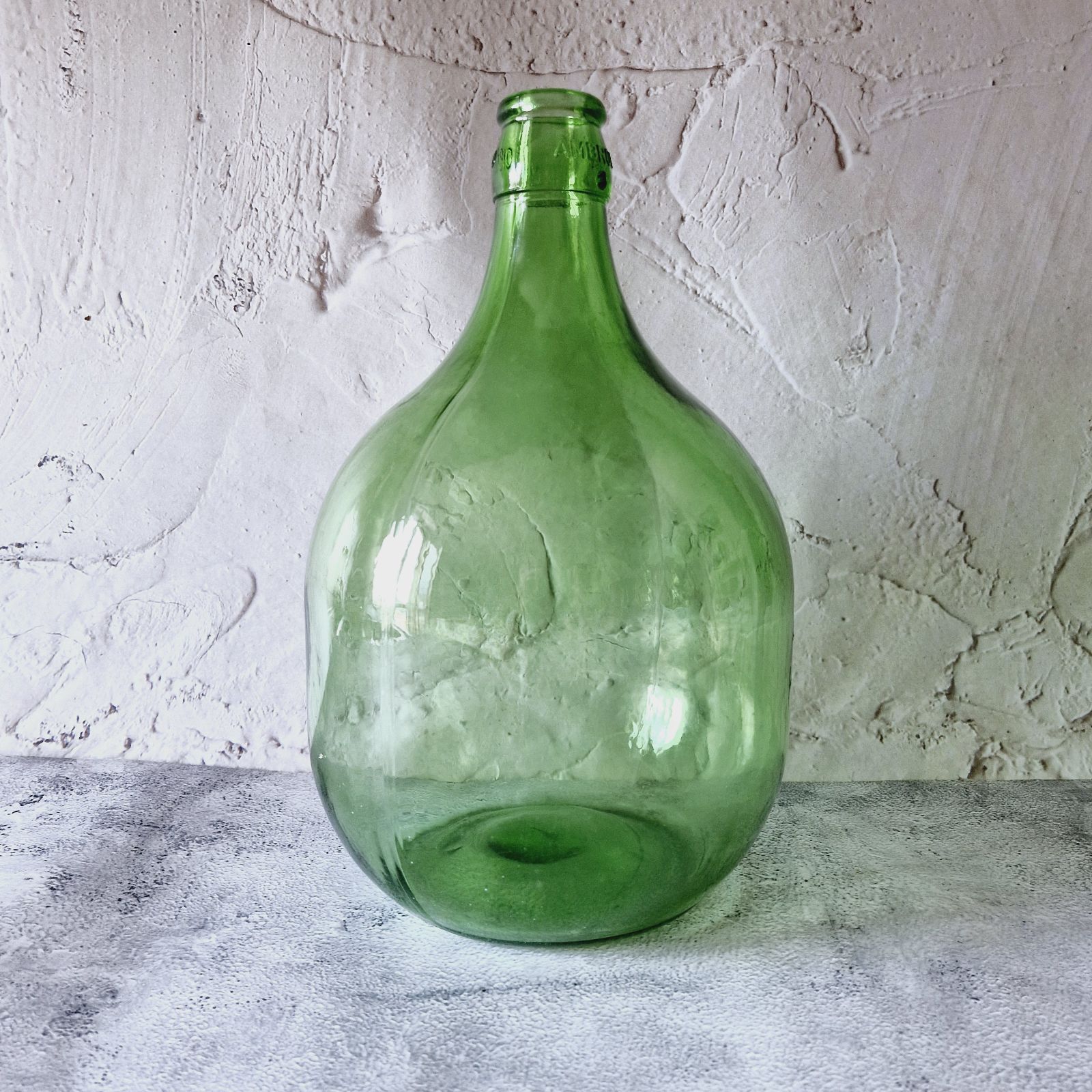 GREEN LARGE BOTTLE with a cap, Vintage demijohn