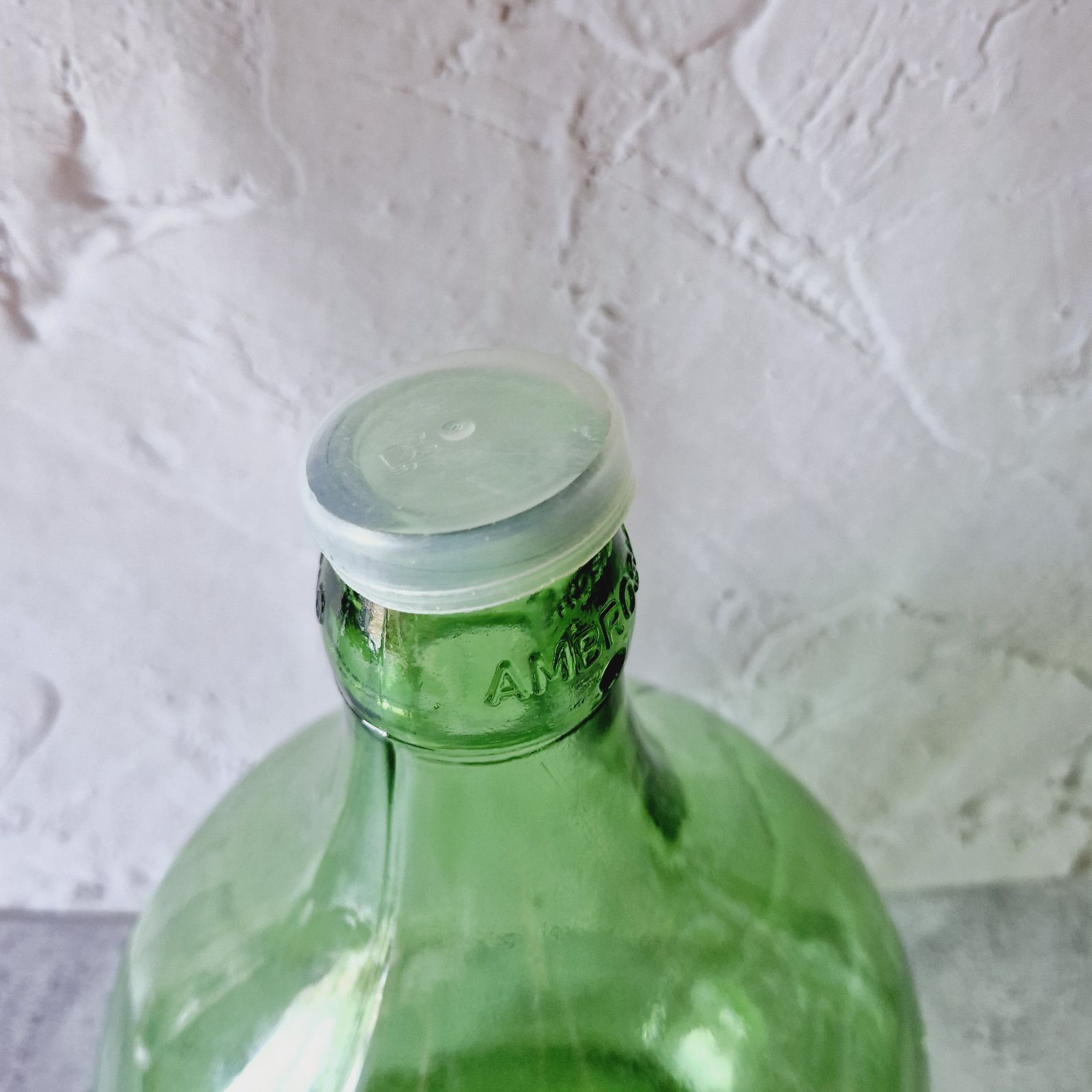 GREEN LARGE BOTTLE with a cap, Vintage demijohn