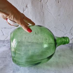 GREEN LARGE BOTTLE with a cap, Vintage demijohn