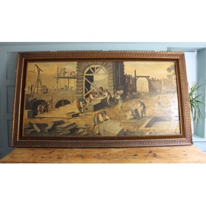 Vintage Abbé Prévost the stonemasons at work oil on paper