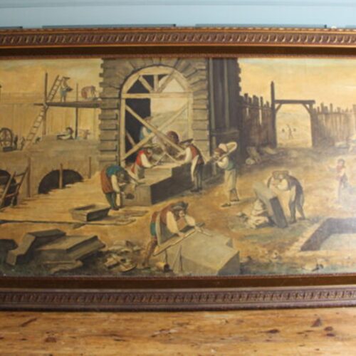 Vintage Abbé Prévost the stonemasons at work oil on paper