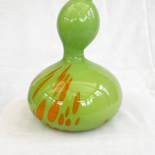 1960's Psychedelia, bright vintage lime green and retro hot orange free form, hand blown, art glass vase