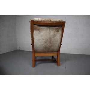 Brutalist Oak Lounge Chair and Ottoman with Upholstery in Goat Hide