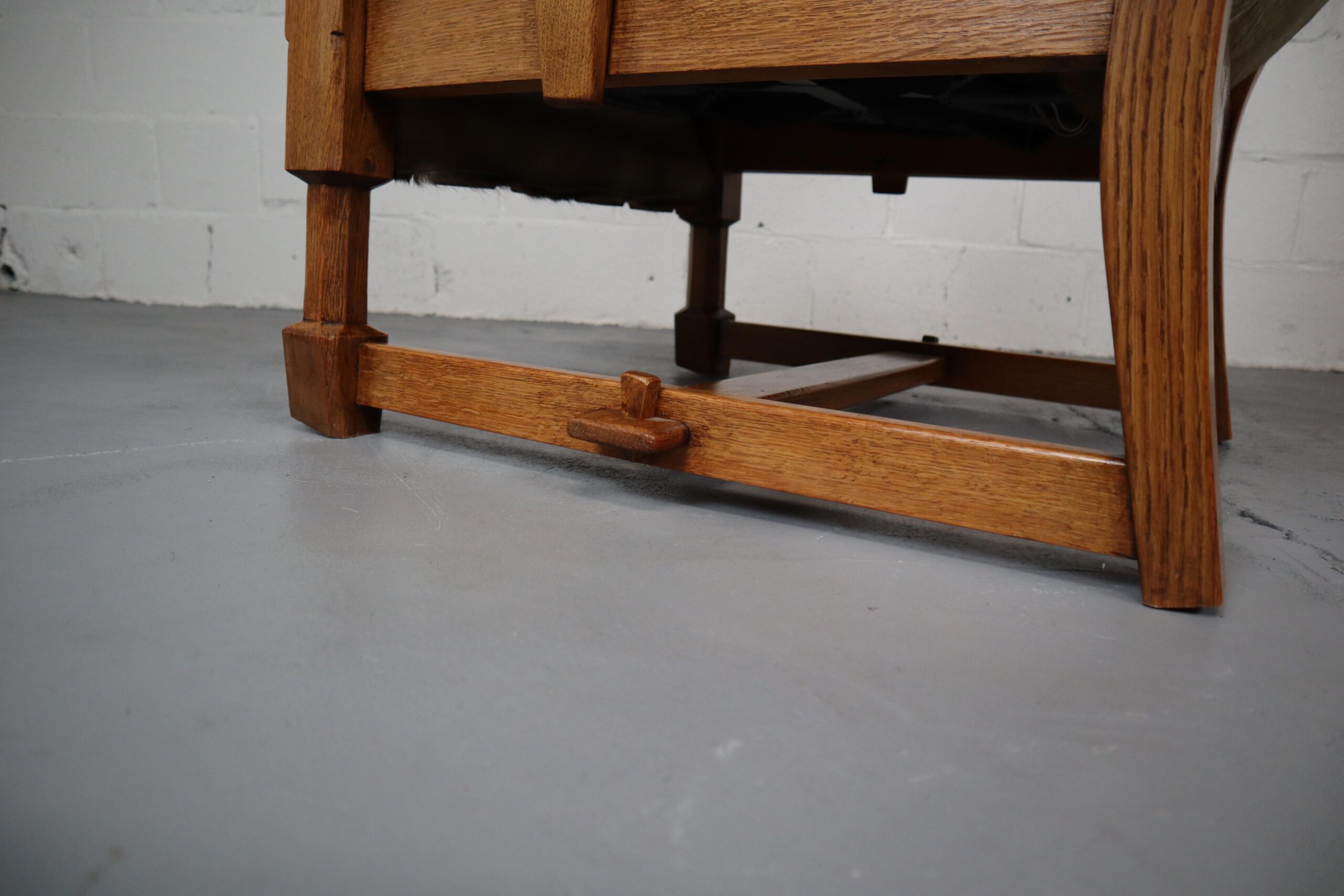 Brutalist Oak Lounge Chair and Ottoman with Upholstery in Goat Hide
