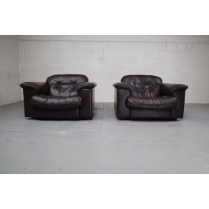 Pair of De Sede DS-101 leather lounge chairs