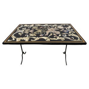 20th Century Italian Handmade Wrought Iron Coffee Table Frame with Inlaid Marble Top