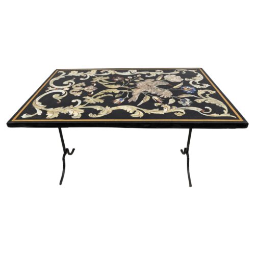 20th Century Italian Handmade Wrought Iron Coffee Table Frame with Inlaid Marble Top