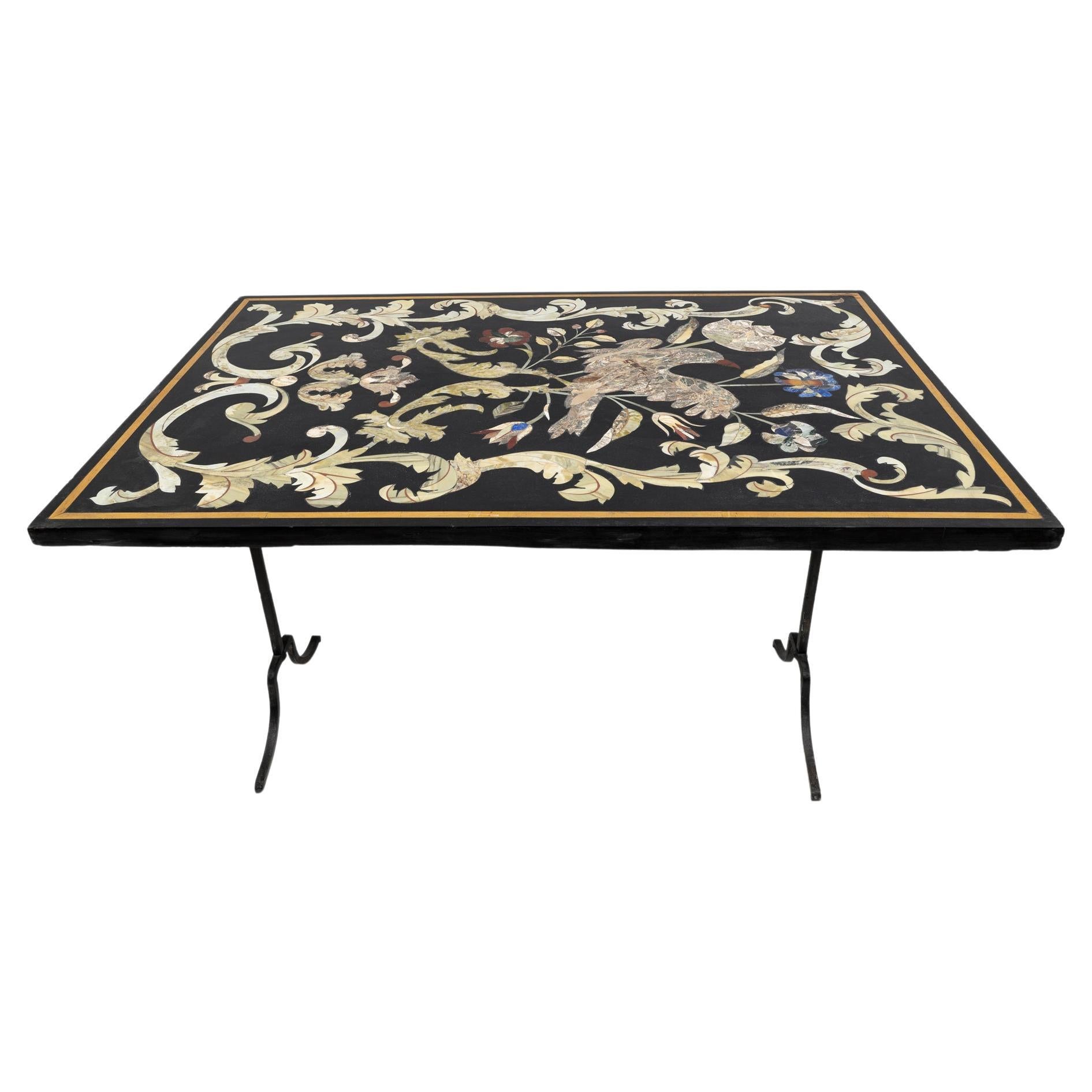 20th Century Italian Handmade Wrought Iron Coffee Table Frame with Inlaid Marble Top