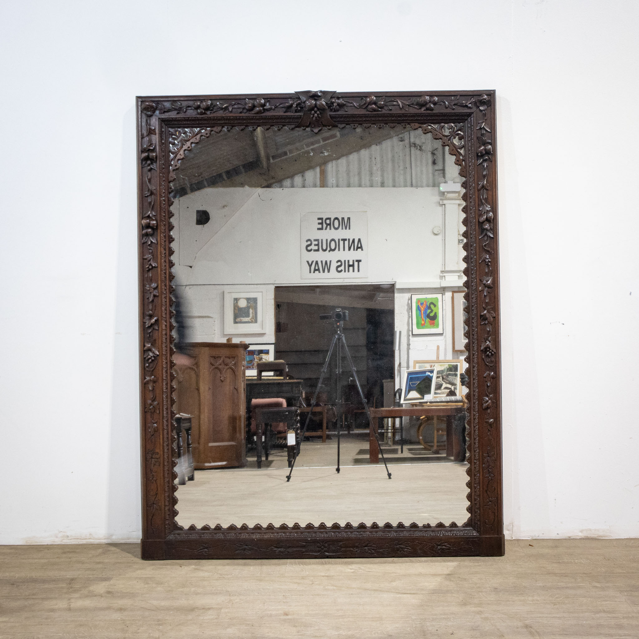 Carved Oak Mirror with Mercury Plate Glass