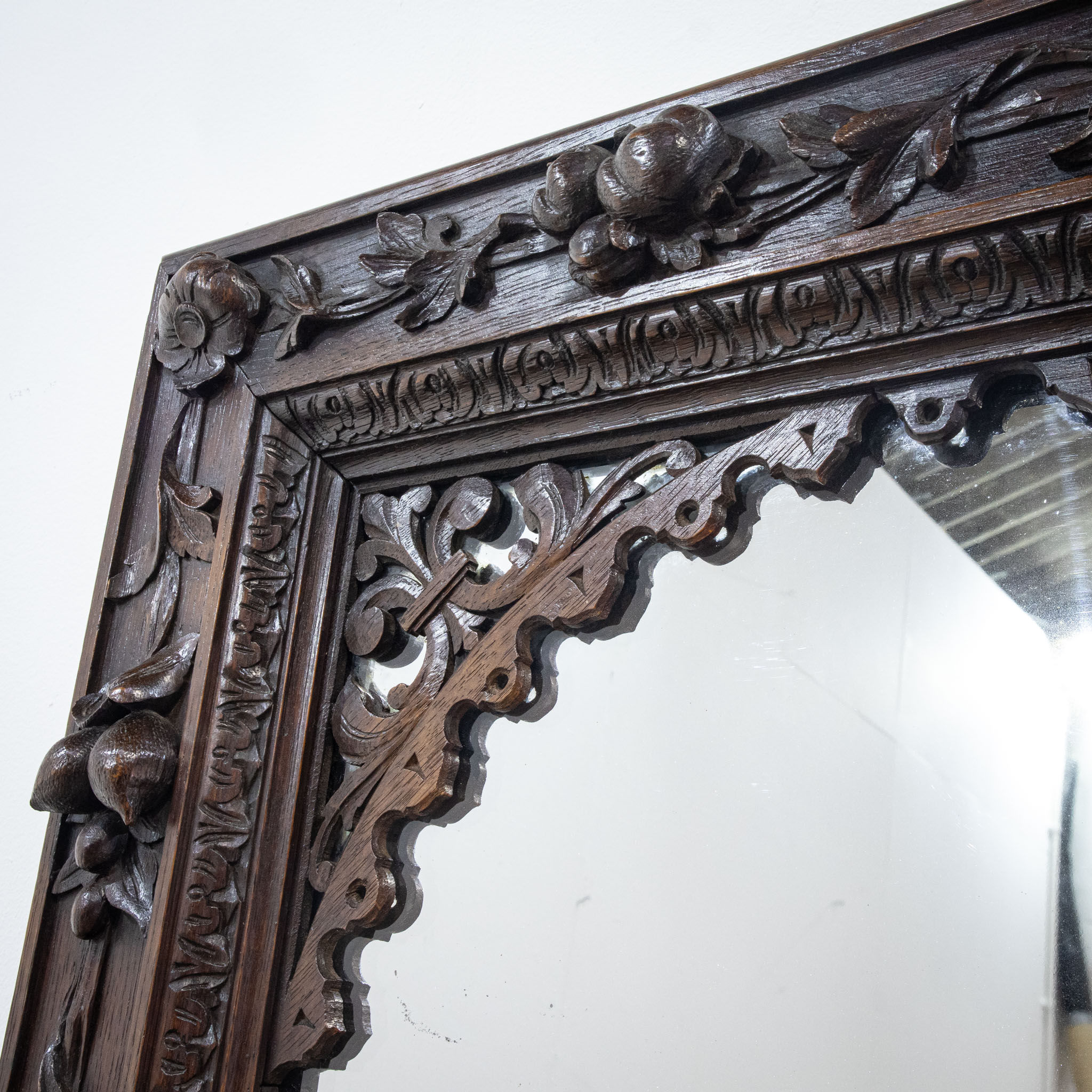 Carved Oak Mirror with Mercury Plate Glass