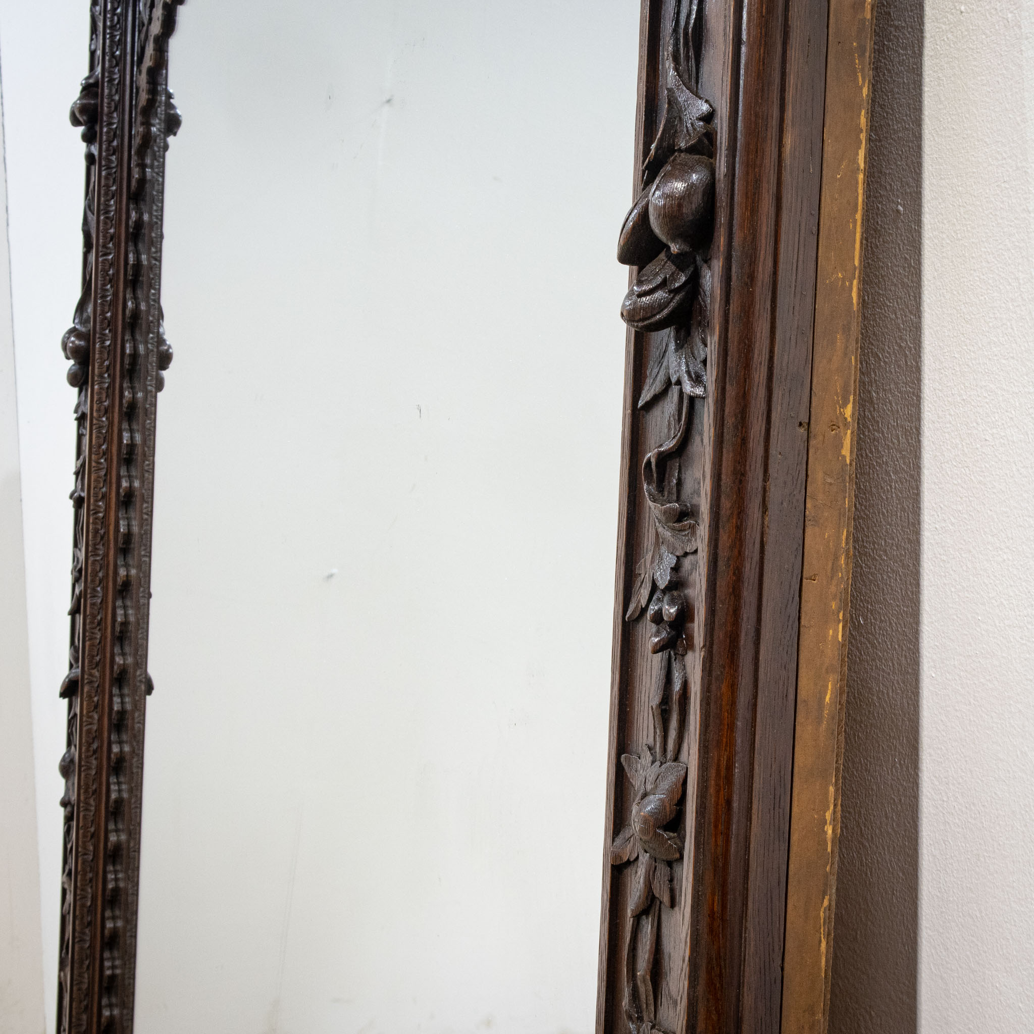 Carved Oak Mirror with Mercury Plate Glass