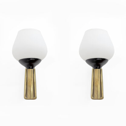 Pair of Mid-century Modern Italian Brass and Opaline Murano Glass Sconces, 1950s - Image 3