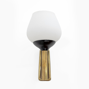 Pair of Mid-century Modern Italian Brass and Opaline Murano Glass Sconces, 1950s